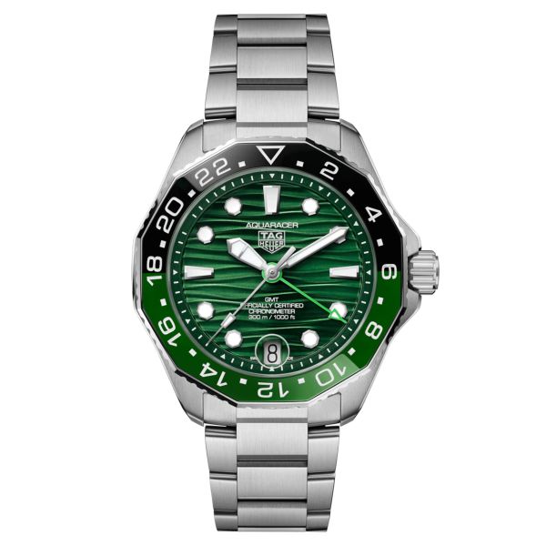 TAG Heuer Aquaracer Professional 300 GMT automatic watch green dial steel bracelet 42 mm WBP5115.BA0013