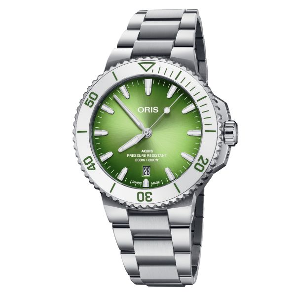 Oris Aquis Date "Taste Of Summer" Caliber 733 watch green dial automatic steel bracelet 41,5 mm