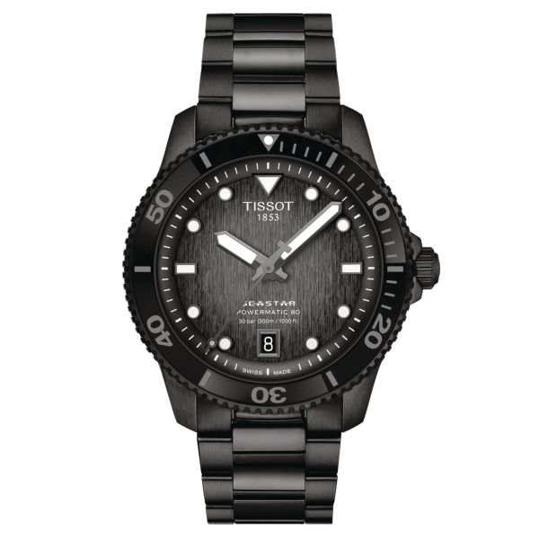 Montre Tissot Seastar 1000 Powermatic 80 cadran gris bracelet acier pvd noir 40 mm T120.807.33.051.00