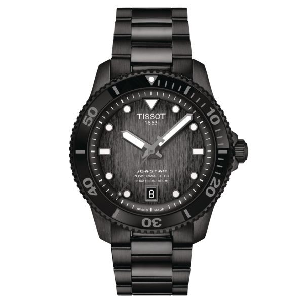 Tissot Seastar 1000 Powermatic 80 watch grey dial black pvd steel bracelet 40 mm T120.807.33.051.00