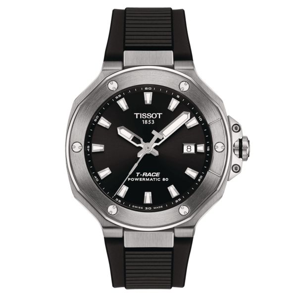 Tissot T-Race Powermatic 80 watch black dial black rubber strap 41 mm T141.807.17.051.00