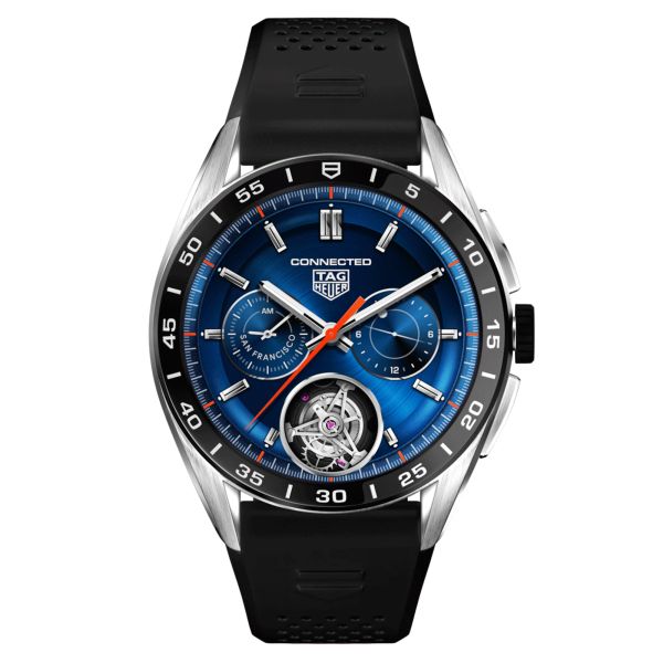 Montre TAG Heuer Connected 2022 Calibre E4 lunette céramique bracelet caoutchouc noir 45 mm SBR8A10.BT6259