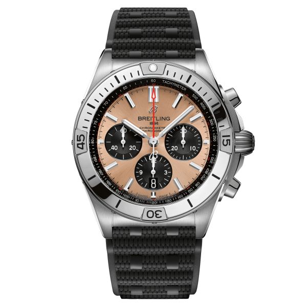 Montre Breitling Chronomat B01 Chronograph automatique cadran cuivre bracelet caoutchouc noir 42 mm AB0134101K1S1