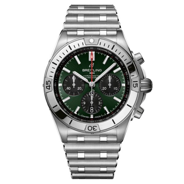 Montre Breitling Chronomat B01 Chronograph automatique cadran vert bracelet acier 42 mm AB0134101L2A1