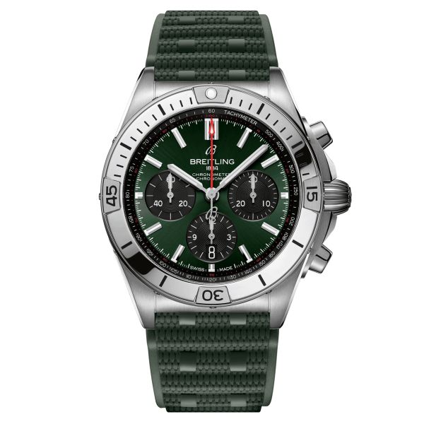 Montre Breitling Chronomat B01 Chronograph automatique cadran vert bracelet caoutchouc vert 42 mm AB0134101L2S1