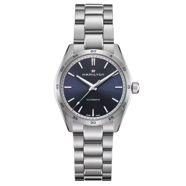 Hamilton Jazzmaster Performer automatic watch dark blue dial steel bracelet 38 mm