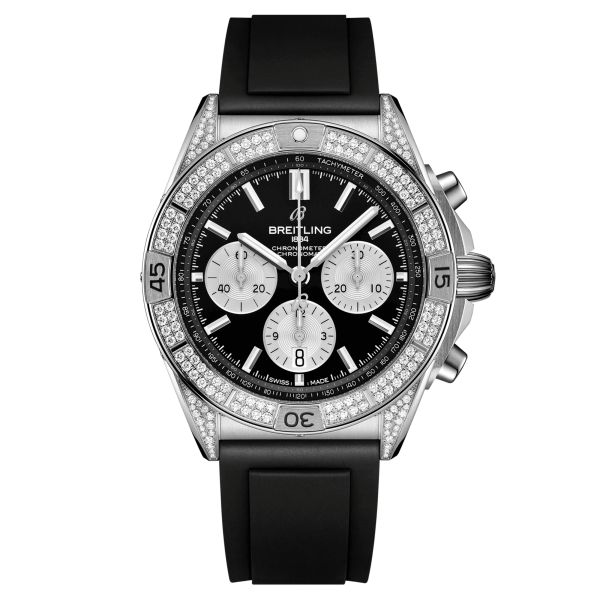 Breitling Chronomat B01 Chronograph automatic watch bezel set black dial black rubber strap 42 mm