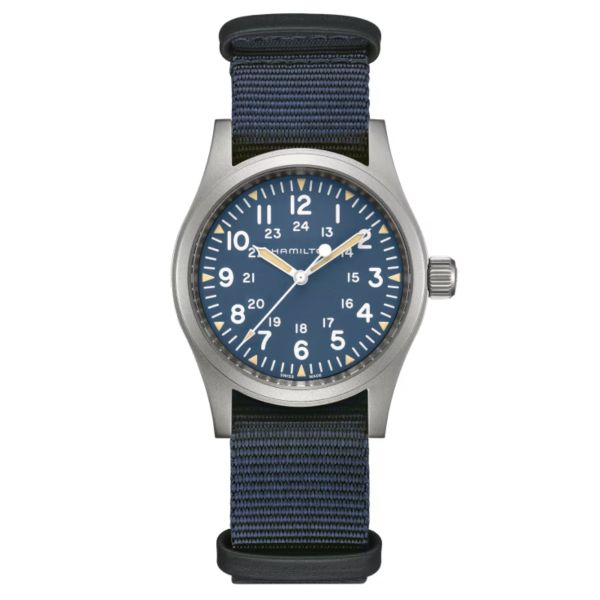 Hamilton Khaki Field Mechanical watch blue dial blue NATO strap 38 mm