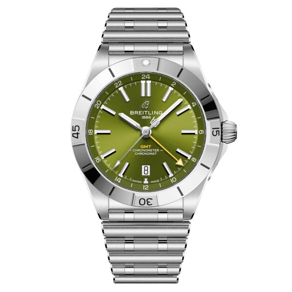 Breitling Chronomat GMT Giannis Antetokounmpo automatic watch green dial steel bracelet 40 mm A32398A11L1A1