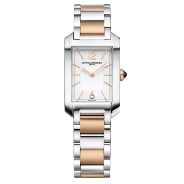 Baume et Mercier Hampton quartz watch white dial steel et rose gold bracelet 35 x 22 mm
