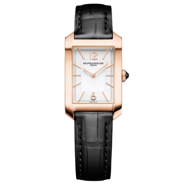 Baume et Mercier Hampton Rose Gold Quartz watch white dial black leather strap 35 x 22 mm