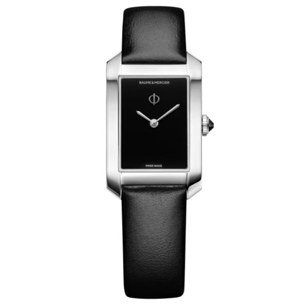 Montre Baume et Mercier Hampton quartz cadran noir bracelet cuir noir 35 x 22 mm