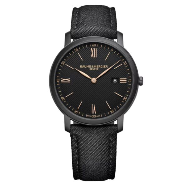 Baume et Mercier Classima quartz watch black dial black canvas strap 39 mm