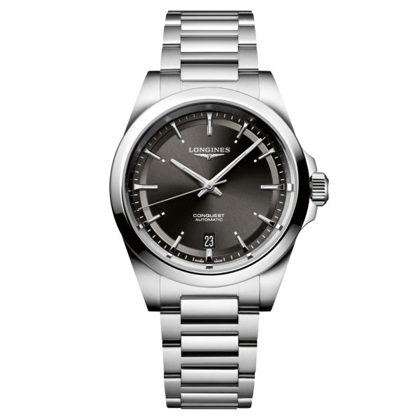 Longines Conquest automatic watch black dial steel bracelet 38 mm