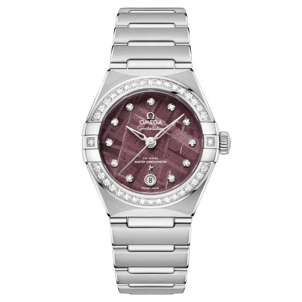 Montre Omega Constellation Météorite automatique cadran violet bracelet acier 29 mm