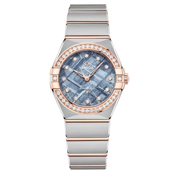 Montre Omega Constellation Météorite quartz or sedna & acier cadran bleu bracelet acier 28 mm