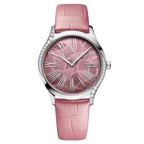 Montre Omega De Ville Trésor quartz cadran rose bracelet cuir rose 36 mm