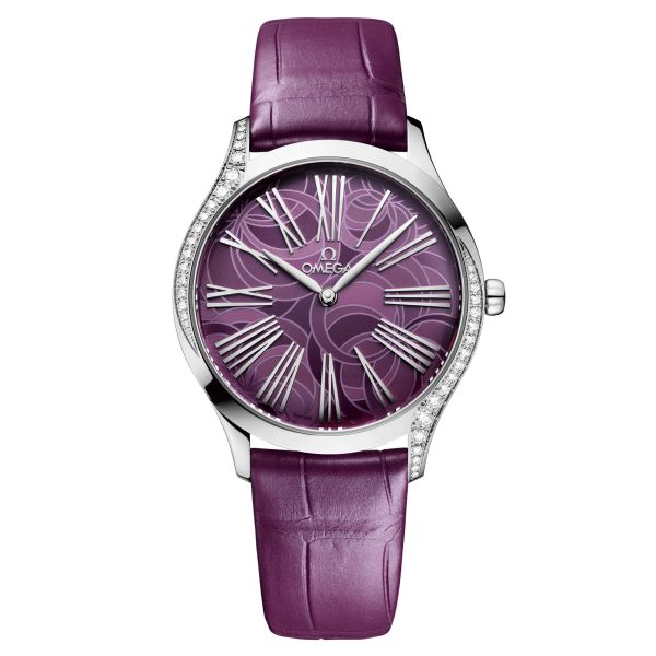 Montre Omega De Ville Trésor quartz cadran violet bracelet cuir violet 36 mm