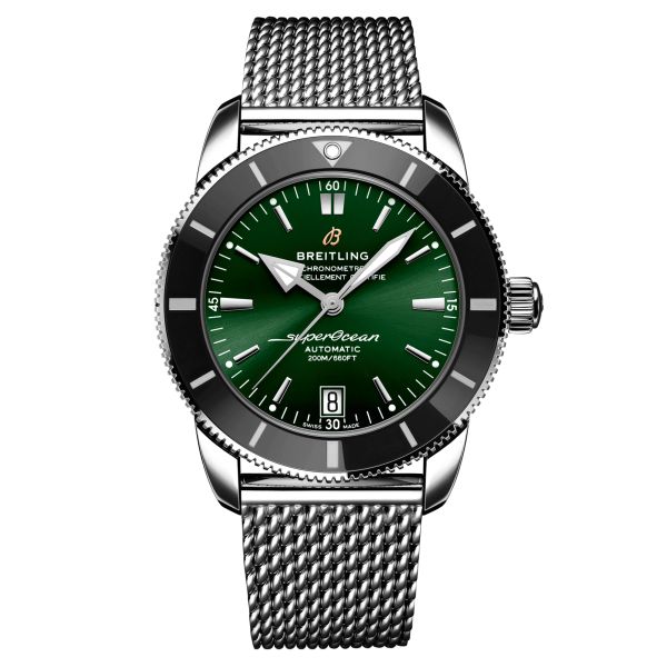 Breitling Superocean Heritage B20 automatic watch green dial stainless steel bracelet mesh 42 mm