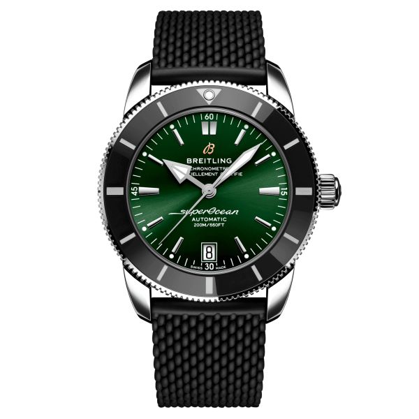 Breitling Superocean Heritage B20 automatic watch green dial black rubber strap 42 mm AB2010121L1S1