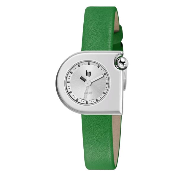 Lip Mach 2000 Mini Moon quartz silver dial green leather strap 30 x 28 mm