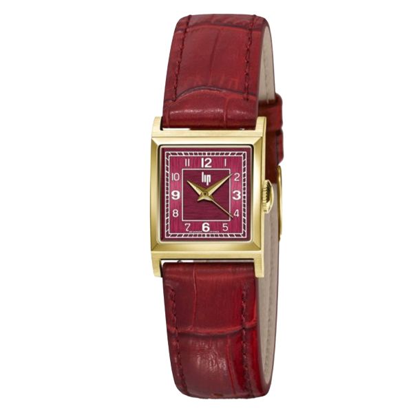 Montre Lip Churchill C18 quartz cadran bordeaux bracelet cuir 21 x 21 mm