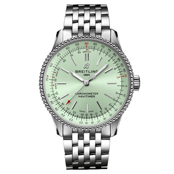 Montre Breitling Navitimer automatique cadran vert menthe bracelet acier 35 mm A17395361L1A1