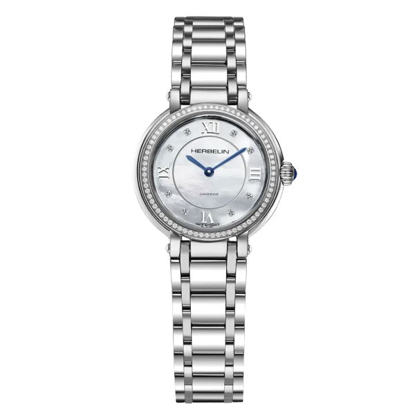 Herbelin Galet Diamonds quartz mother-of-pearl dial steel bracelet 28 mm