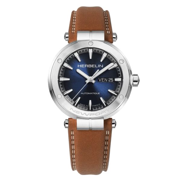 Herbelin Newport Automatic blue dial brown leather strap 42 mm