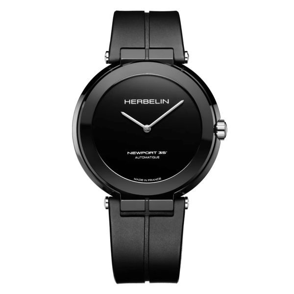 Montre Herbelin Newport Céramique Automatique cadran noir bracelet caoutchouc 43 mm