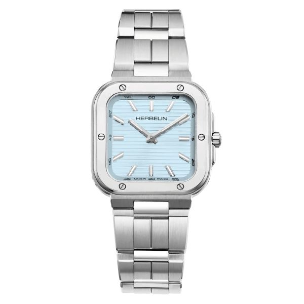 Herbelin Cap Camarat Square quartz light blue dial steel bracelet 30 x 30 mm