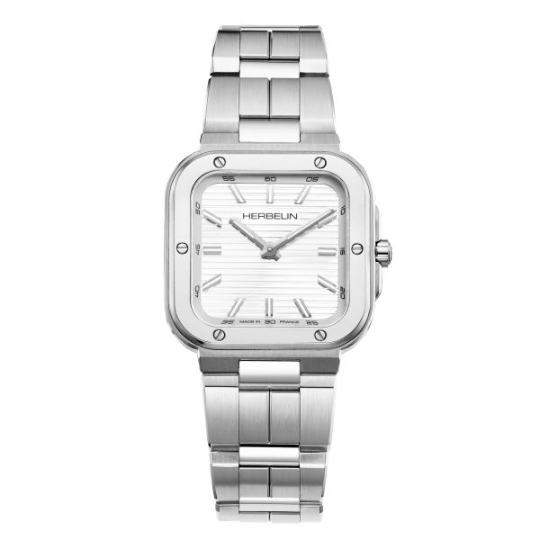 Herbelin Cap Camarat Square quartz white dial steel bracelet 30 x 30 mm