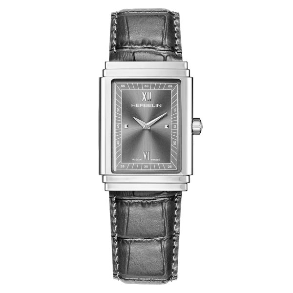 Herbelin Art Déco 1925 quartz grey dial leather strap 37 x 27 mm