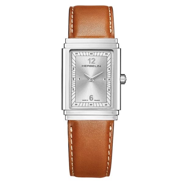 Herbelin Art Déco 1925 quartz grey dial leather strap 37 x 27 mm