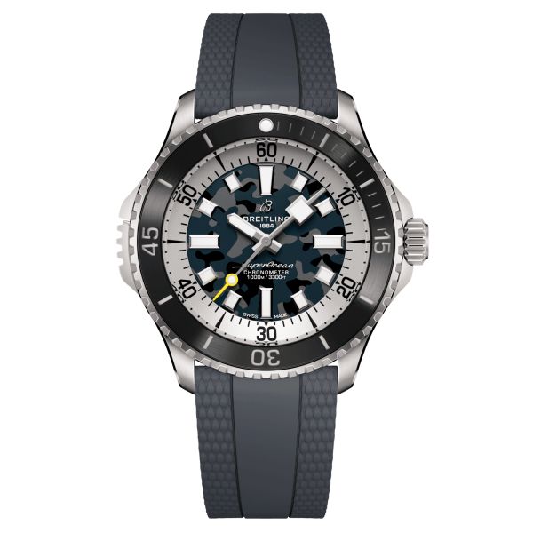 Breitling Superocean Super Diver automatic watch camouflage grey dial anthracite rubber strap 46 mm E10379351B1S1