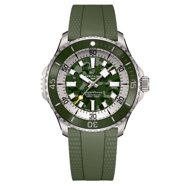 Breitling Superocean Super Diver automatic watch green camouflage dial titanium bracelet 46 mm E10379D31L1S1