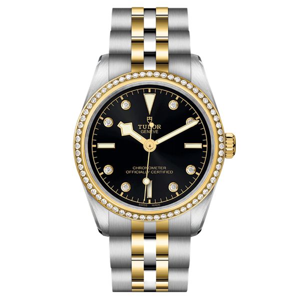 Tudor Black Bay 31 S&G automatic watch bezel set with diamond hour markers black dial steel and yellow gold bracelet 31 mm