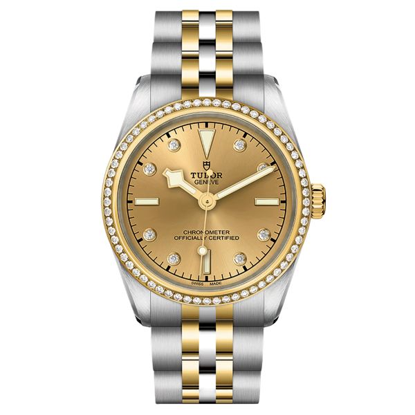 Tudor Black Bay 31 S&G automatic watch bezel set with diamond hour markers champagne dial steel and yellow gold bracelet 31 mm