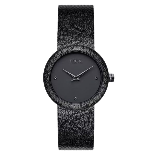 D de Dior Black Ultramatte quartz watch black dial bezel set black steel bracelet 34 mm