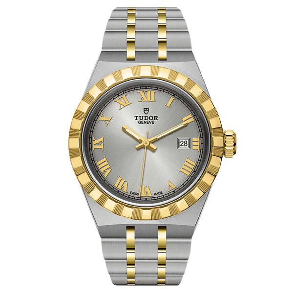 Tudor Royal automatic watch Roman numerals silver dial steel and yellow gold bracelet 28 mm M28303-0001