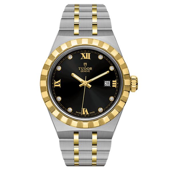 Montre Tudor Royal automatique index diamants cadran noir bracelet acier et or jaune 28 mm M28303-0005