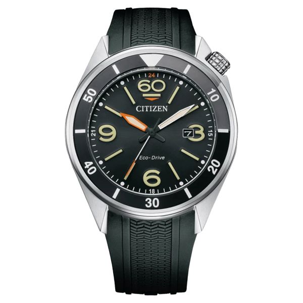 Montre Citizen Eco-Drive Aviation Inspired Marine cadran noir bracelet caoutchouc 45 mm