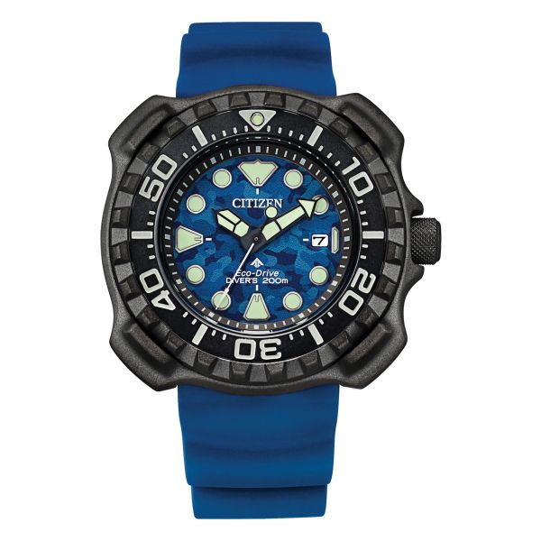 Montre Citizen Promaster Marine Titanium Beast Eco-Drive cadran bleu camo bracelet caoutchouc 46 mm