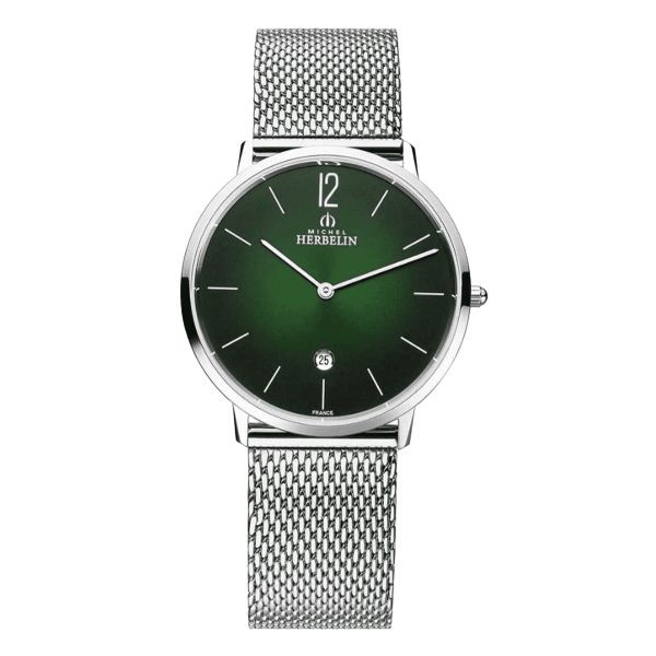 Michel Herbelin City quartz green dial steel bracelet 38.7 mm