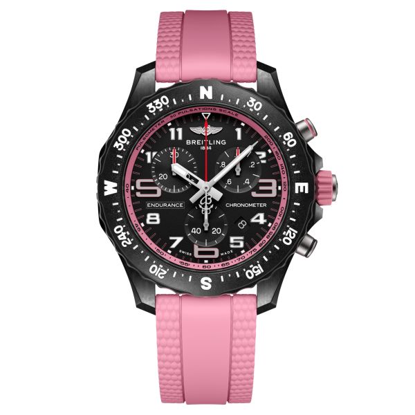 Breitling Professional Endurance Pro quartz black dial pink rubber bracelet 38 mm