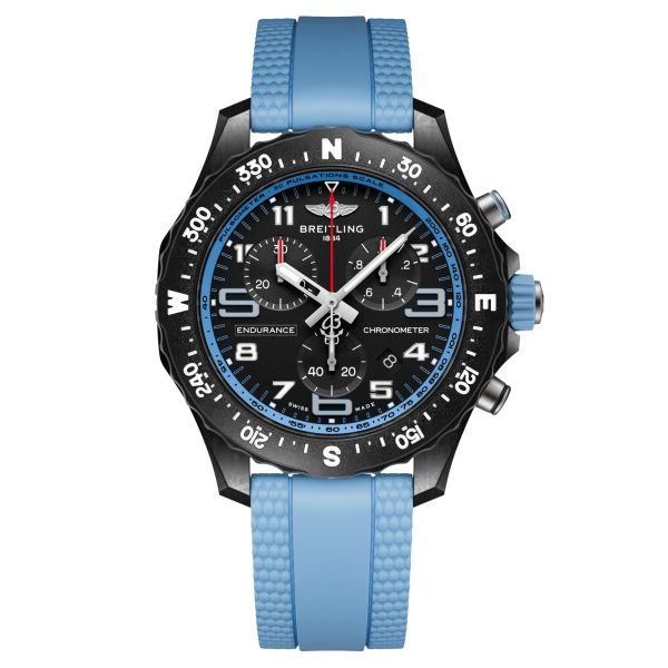 Montre Breitling Professional Endurance Pro cadran noir bracelet caoutchouc bleu clair 38 mm