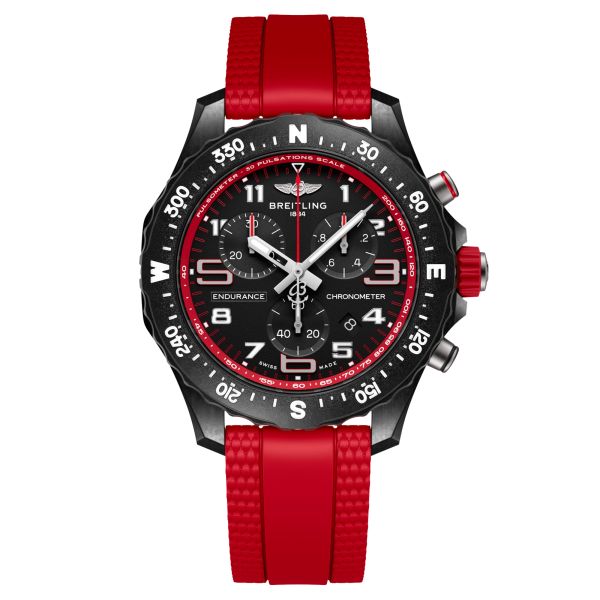 Montre Breitling Professional Endurance Pro cadran noir bracelet caoutchouc rouge 38 mm