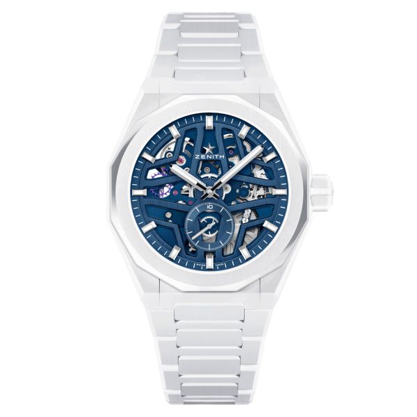 Montre Zenith Defy Skyline Skeleton Céramique Blanche automatique cadran bleu bracelet céramique 41 mm