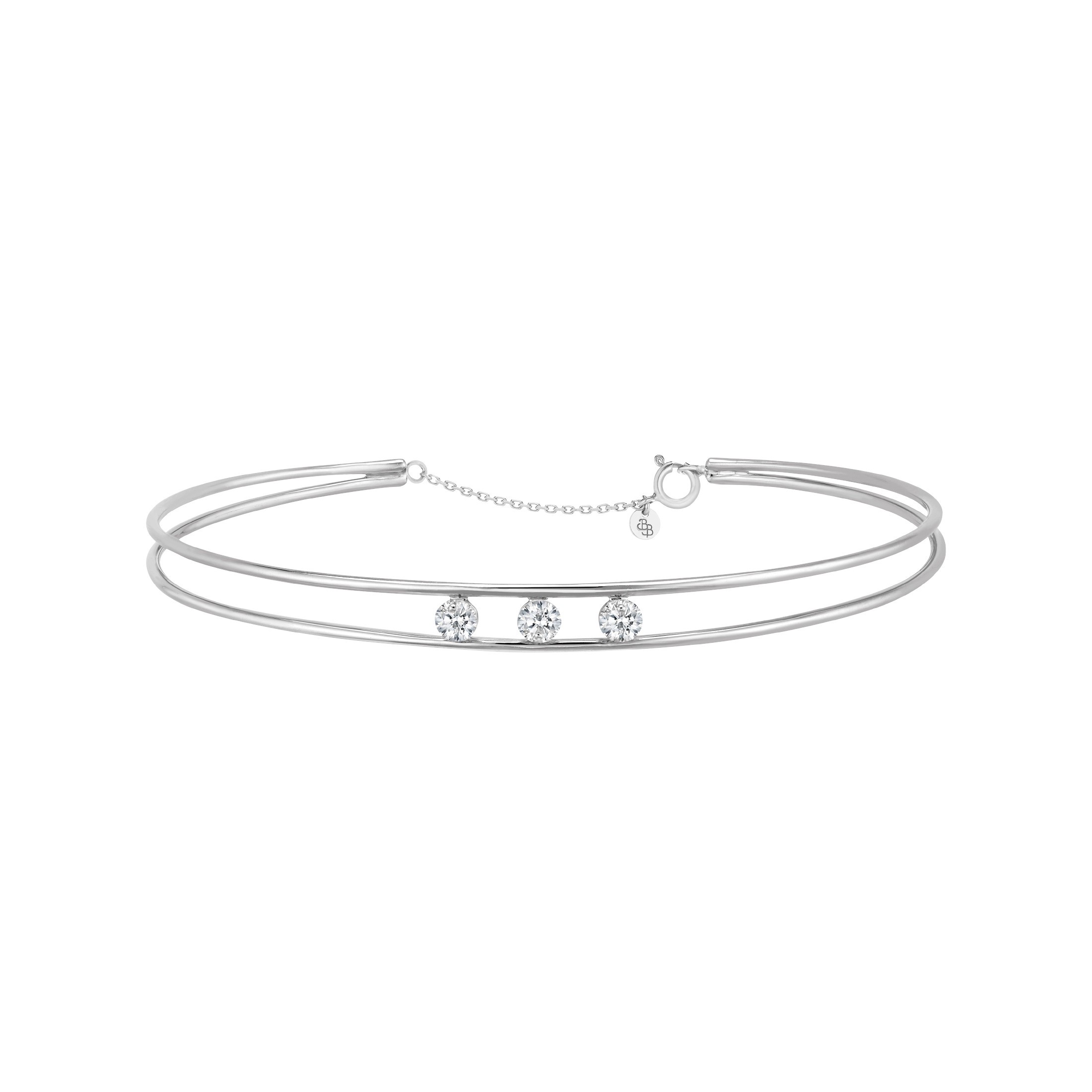 Jonc Hula Hoop en or blanc 3 diamants brillant 0 60 carat Lepage