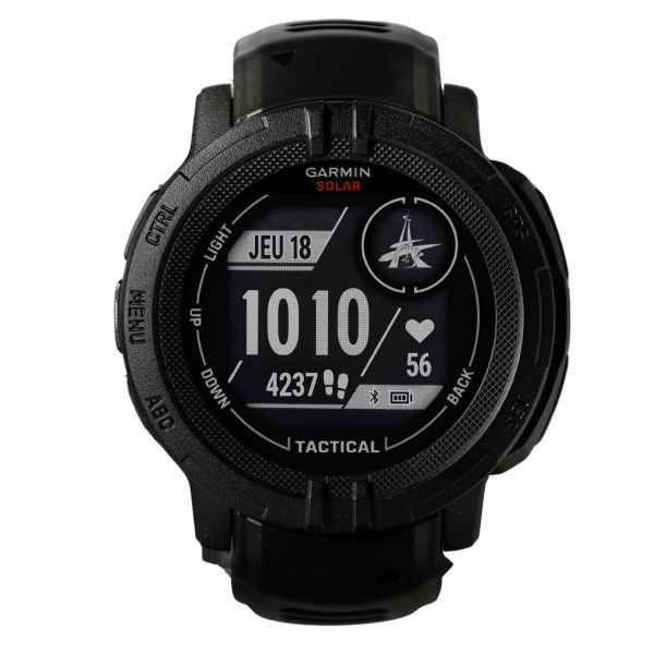 Montre Garmin Instinct 2 Solar Tactical Edition Brigade des Sapeurs-Pompiers de Paris bracelet silicone noir et 3 passants 50 mm